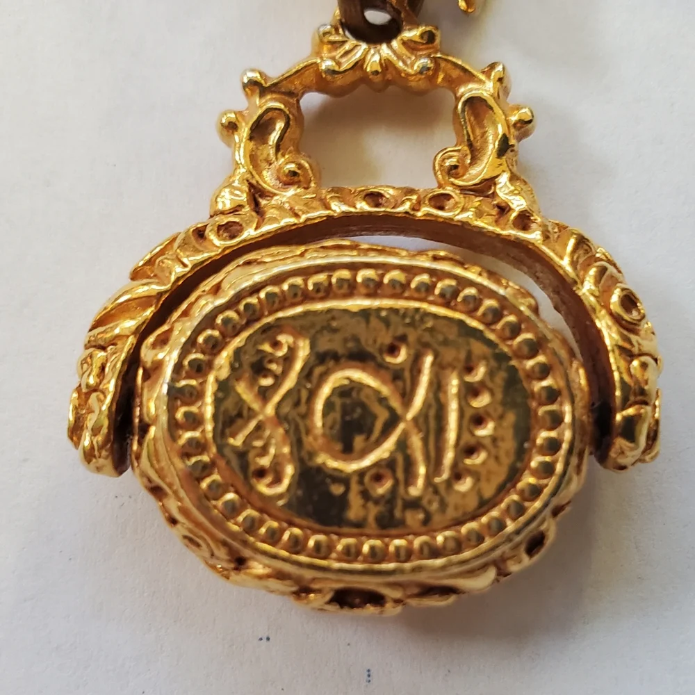 Goldtone Roman Coins & Charms Necklace 16" - Picture 5 of 9